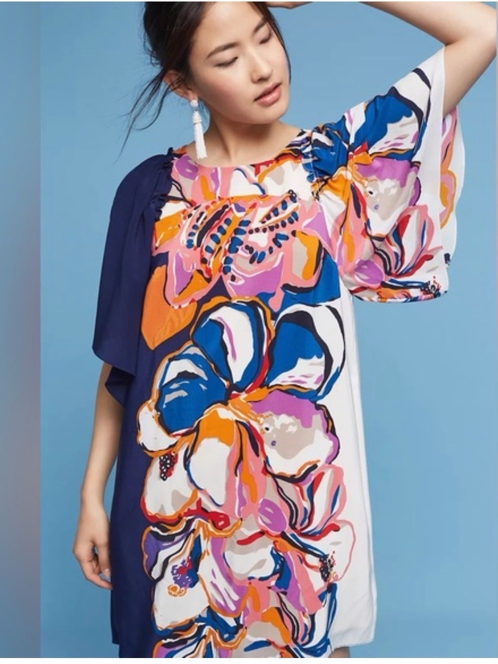 Anthropologie Maeve Vero Silk Floral Colorblock Shift Dress Medium - Picture 11 of 11